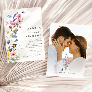 Wildflower Spring Summer Monogram Wedding Photo Invitation