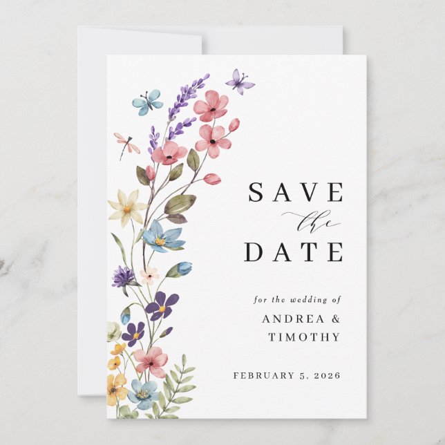 Wildflower Spring Summer Wedding  Save The Date (Front)