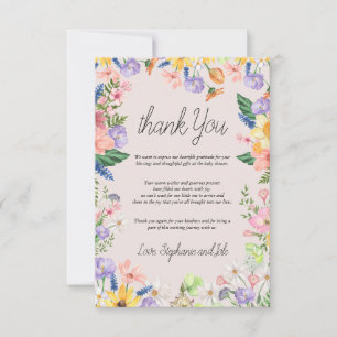 Wildflower Spring Watercolor Baby shower Thank you Card