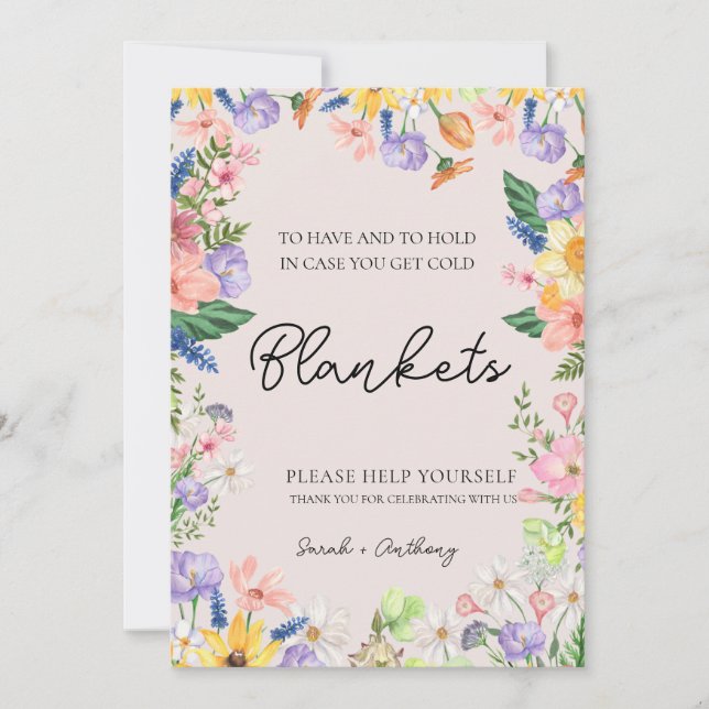 Wildflower Spring Wedding Blanket Sign Card  (Front)