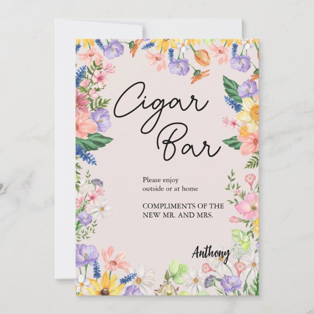 Wildflower Spring Wedding Cigar Sign Card (Front)