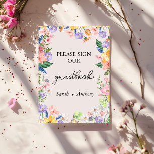 Wildflower Spring Wedding Guest Book Sign Card