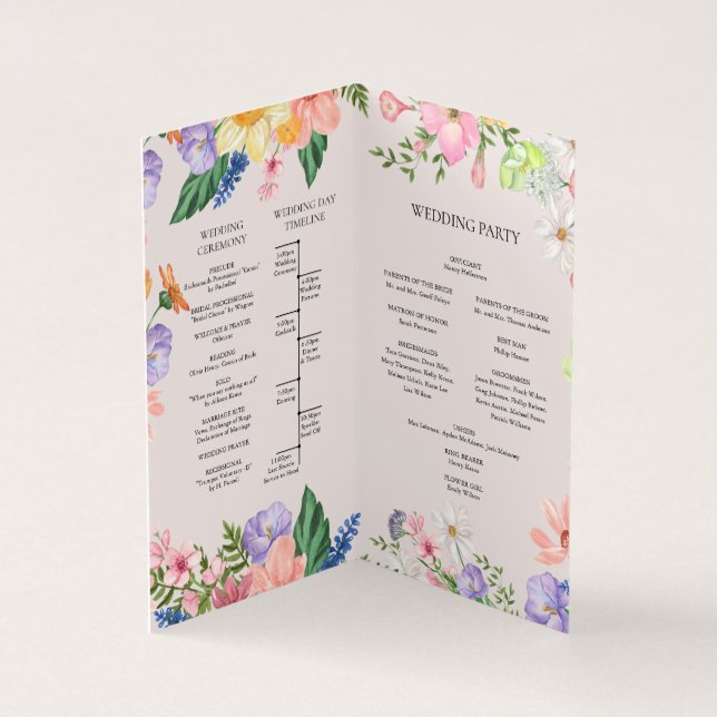 Wildflower Spring Wedding Program Card (Inside)