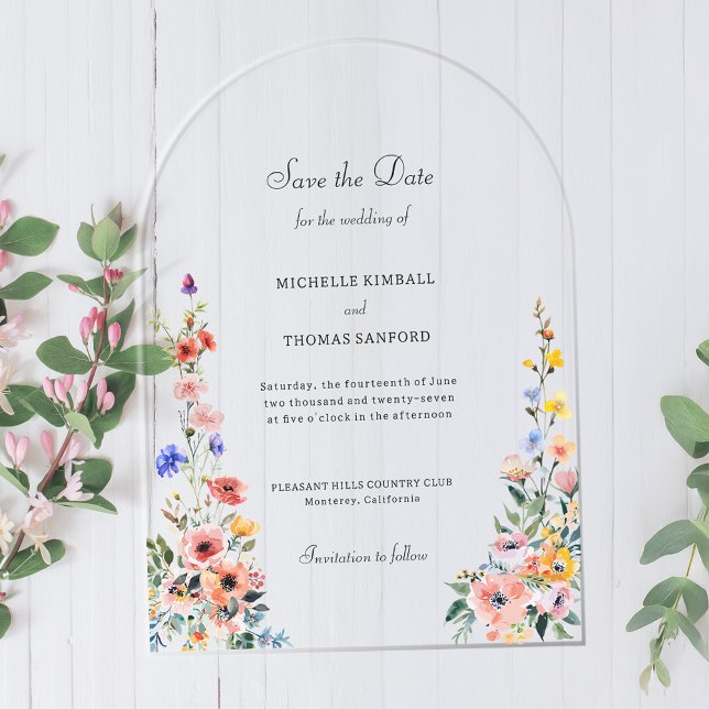 Wildflower Spring Wedding Save the Date Acrylic Invitations (Creator Uploaded)