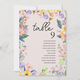 Wildflower Spring Wedding Table Seating Chart Card