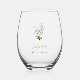 Wildflower Stemless Wine Glass Bridesmaid Gift