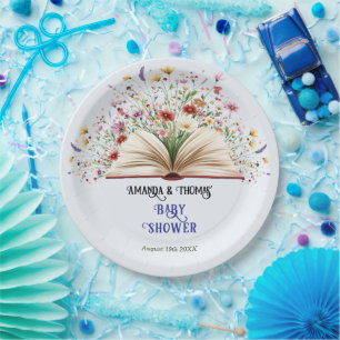 Wildflower Storybook Blue Baby Shower  Paper Plate