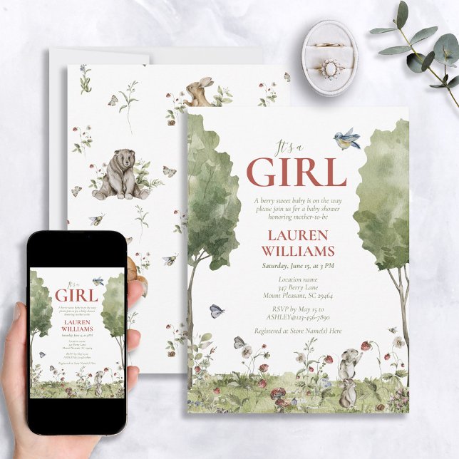 Wildflower Strawberry It's a Girl Baby Shower Invitation (Creator Uploaded)