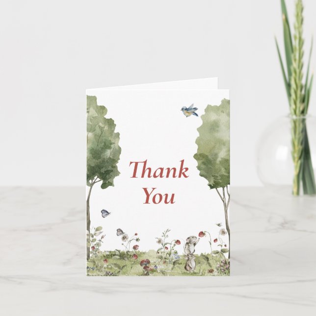 Wildflower Strawberry Summer Baby Shower Thank You Card (Front)