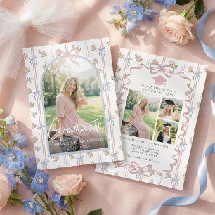 Wildflower Stripe Photo Graduation Party Invitation
