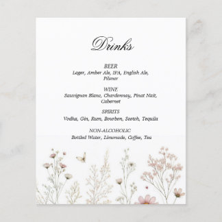 Wildflower summer minimalist drinks wedding menue