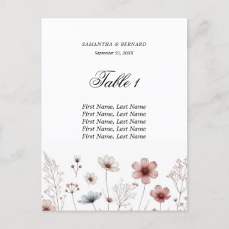 Wildflower summer minimalist seating chart postcard