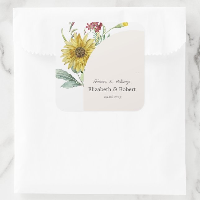 Wildflower Sunflower Butterflies Square Sticker (Bag)