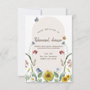 Wildflower Sunflower Butterfly Rehearsal Dinner   Invitation