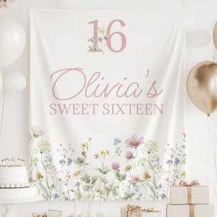 Wildflower Sweet 16 Sign, Girls 16th Birthday Tapestry
