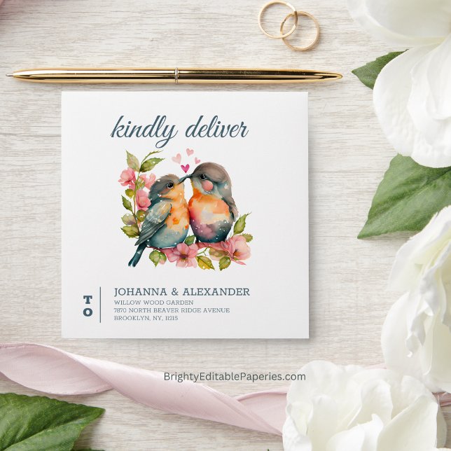 Wildflower Sweet Couple Lovebirds Watercolor Envelope (Send Your Guests a Message of Love with Our Wildflower Sweet Couple Lovebirds Watercolor Envelope.)