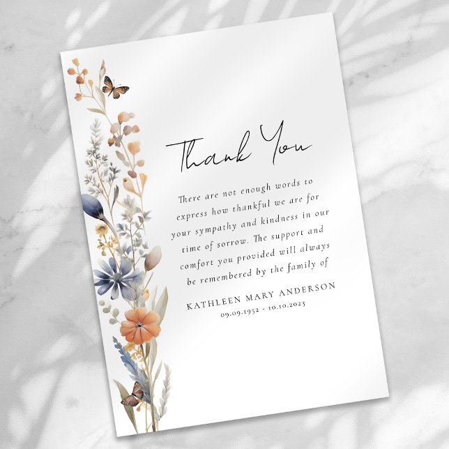 Wildflower Sympathy Funeral Thank You Card (Creator Uploaded)