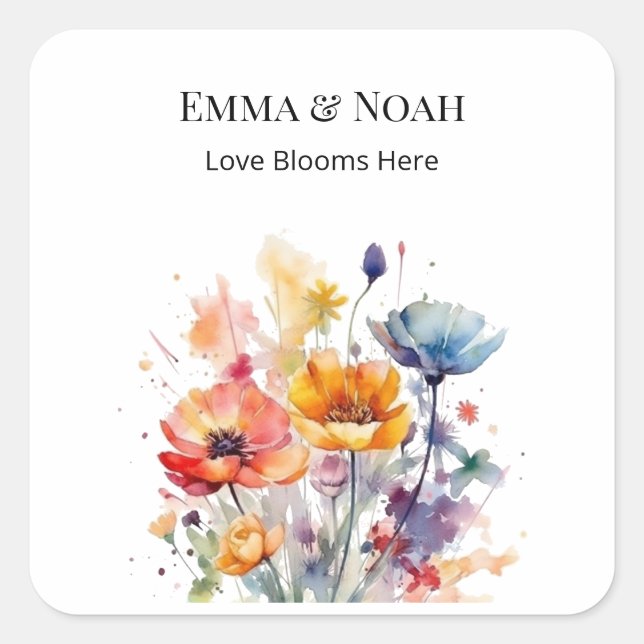 Wildflower Symphony: Colourful Spring Watercolor  Square Sticker (Front)