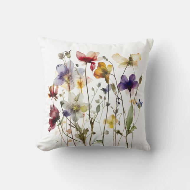 Wildflower Symphony: Vibrant Watercolor Art Cushion (Front)