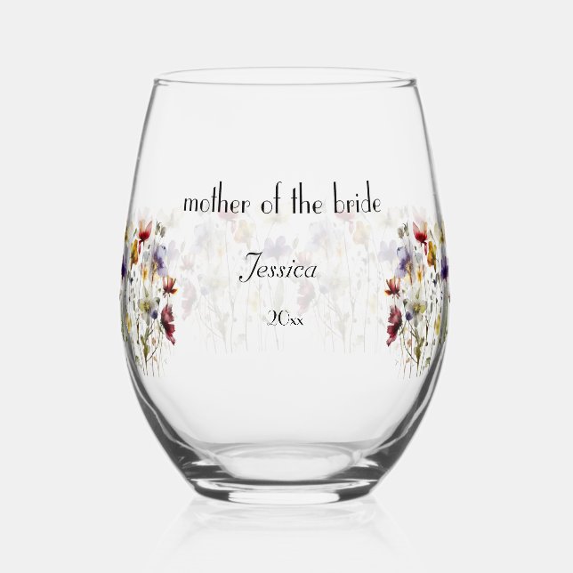  Wildflower Symphony: Vibrant Watercolor Art Stemless Wine Glass (Back)