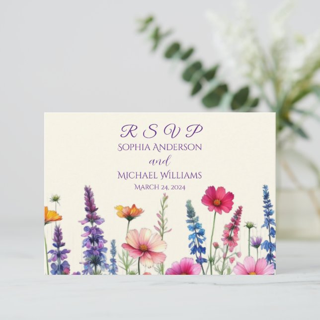 Wildflower Symphony Wedding RSVP Card (Standing Front)