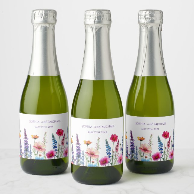 Wildflower Symphony-Wedding Sparkling Wine Label (Bottles)