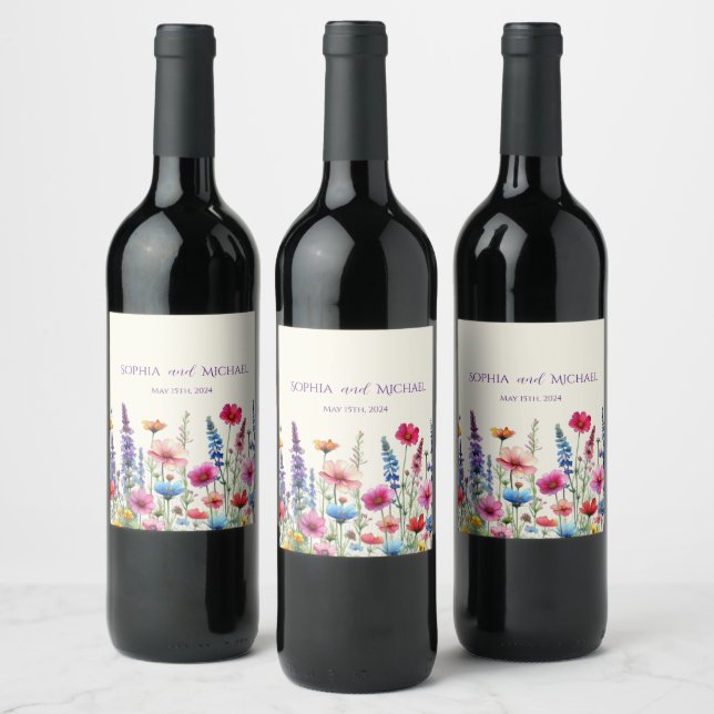 Wildflower Symphony-Wedding Wine Label (Bottles)