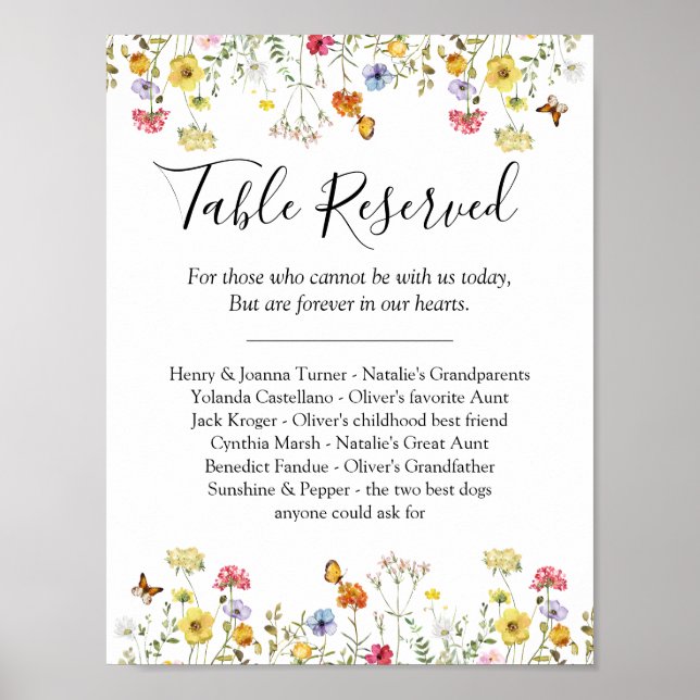 Wildflower Table Reserved Memorial Wedding Sign (Front)