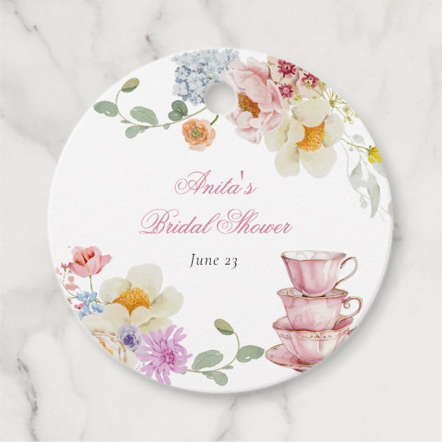 Wildflower Tea Bridal Shower Favour Tags (Front)