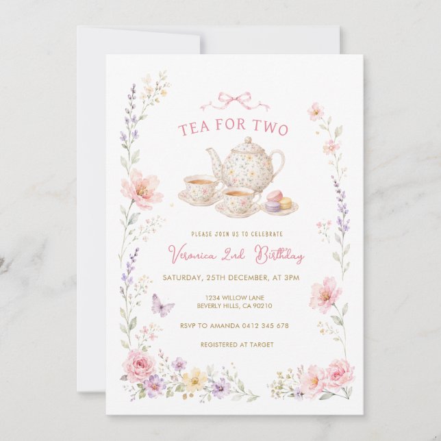 Wildflower Tea for Two Birthday Invitation (Front)