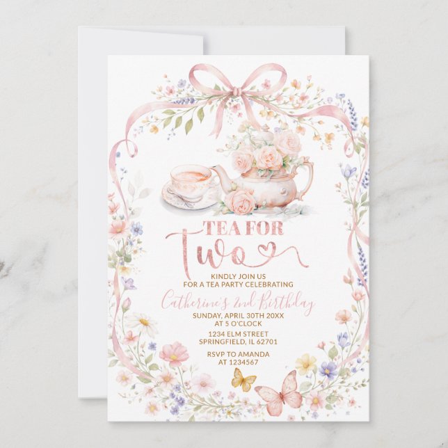 Wildflower Tea for Two Bridal Shower Invitation (Front)