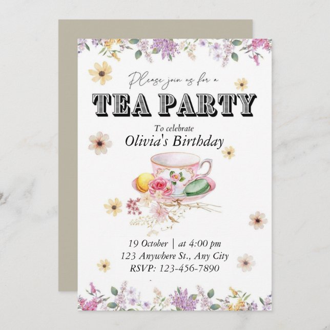 Wildflower Tea Party Birthday Invitation (Front/Back)