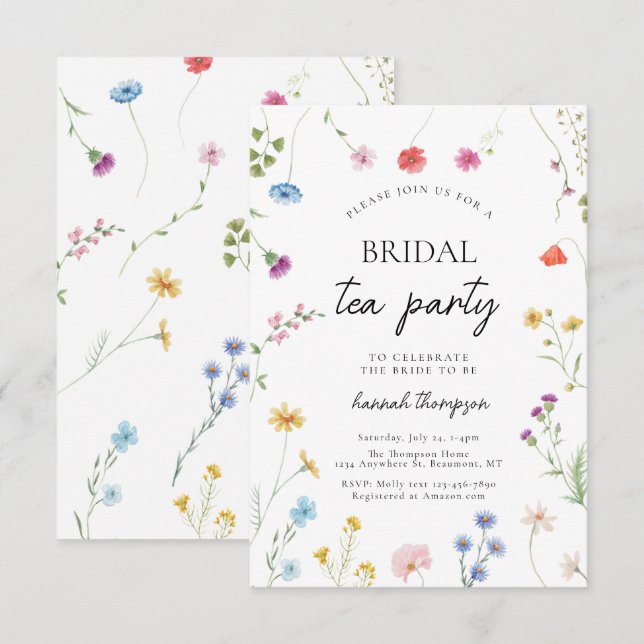 Wildflower Tea Party Bridal shower Invitation (Front/Back)