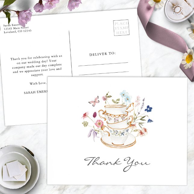 Wildflower Tea Party Bridal Shower Postcard (Wildflower Tea Party Bridal Shower Postcard with Butterfly by Painted Paperie
)