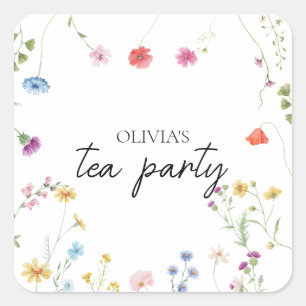 Wildflower Tea Party Bridal shower Square Sticker