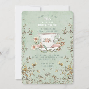 Wildflower Tea Party Sage Green Bridal Shower  Invitation