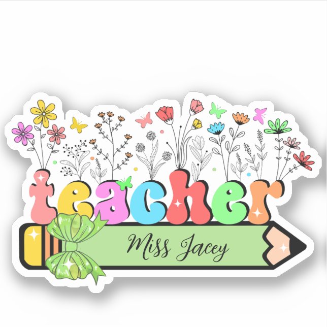 Wildflower Teacher Name Personalised, teacher gift (Front)