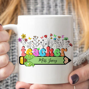 Wildflower Teacher Name Personalised, teacher gift Coffee Mug