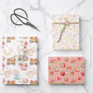 Wildflower Teacup Strawberry Field Nursery Wrapping Paper Sheet