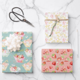 Wildflower Teacup Strawberry Field Nursery Wrapping Paper Sheet