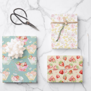 Wildflower Teacup Strawberry Field Nursery Wrapping Paper Sheet