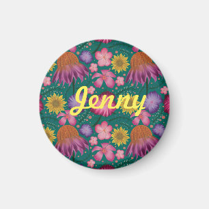 Wildflower Teal Floral Personalised Magnet