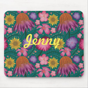 Wildflower Teal Floral Personalised Mouse Pad