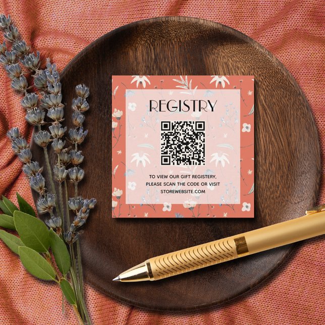 Wildflower Terracotta Baby Shower Registry QR Code Enclosure Card (Wildflowers on terracotta baby shower registry QR code enclosure cards)