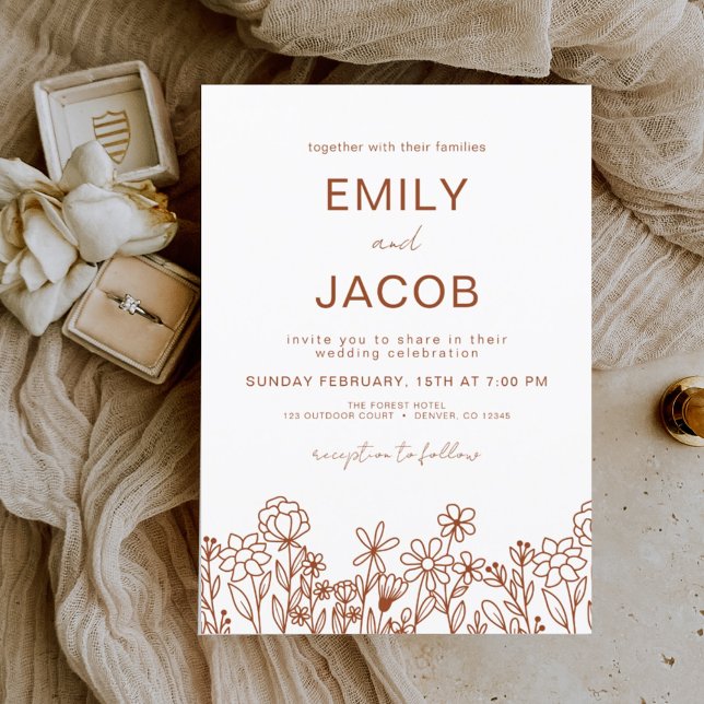 Wildflower Terracotta Botanical Wedding Invitation (Creator Uploaded)