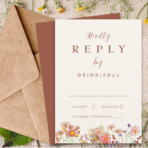 Wildflower Terracotta Fall Wedding Reply RSVP Card