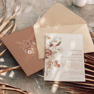 Wildflower Terracotta Floral Watercolor Wedding Invitation