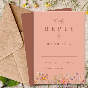 Wildflower Terracotta Orange Fall Wedding Reply RSVP Card
