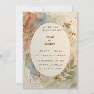 Wildflower Terracotta Sage Watercolor Oval Wedding Invitation