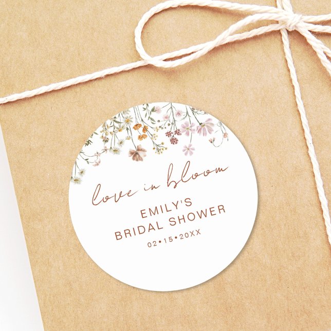 Wildflower Thank You Bridal Shower Love In Bloom Classic Round Sticker (Creator Uploaded)